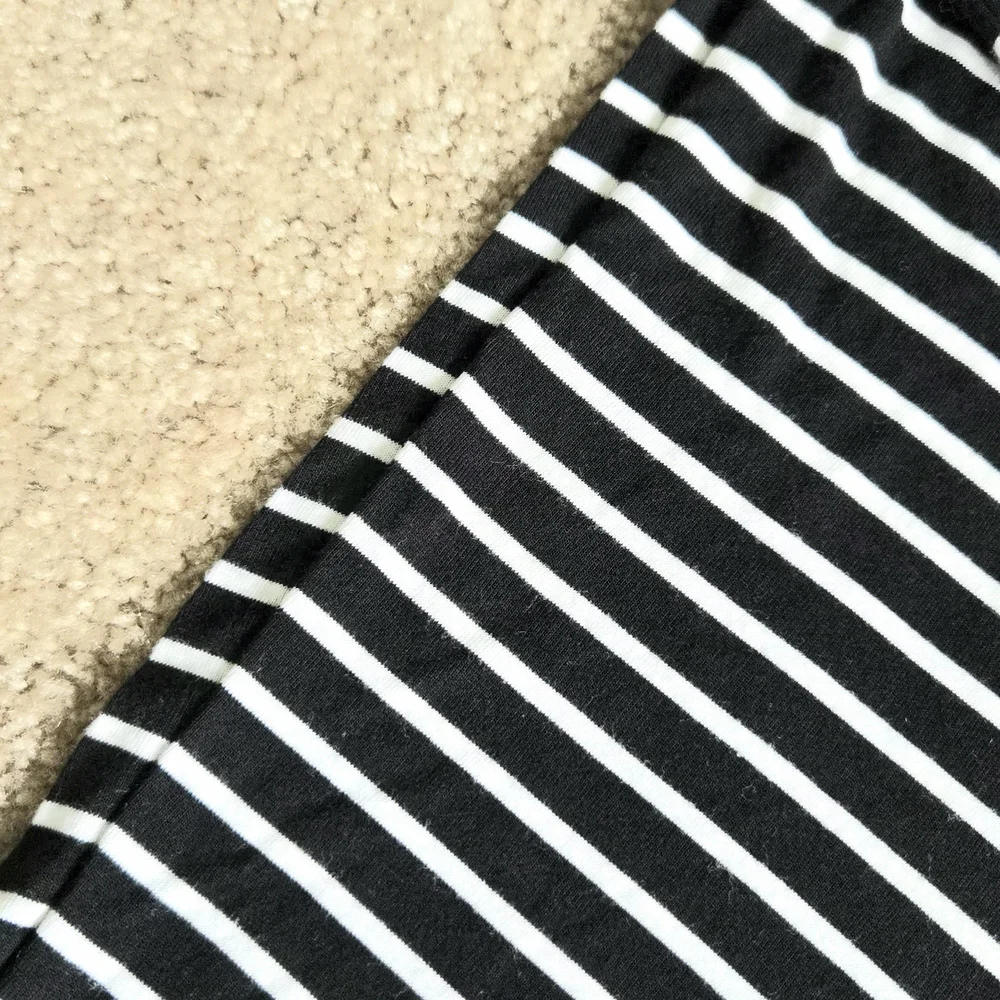 GAP Luxe Hi-Lo Pleated Back V-neck Boxy Tee, Dorman Sleeves, Black/White Stripe - Picture 5 of 8